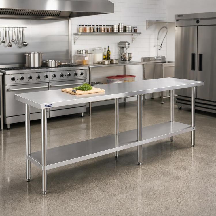 Product image #2 for Sapphire 84-Inch x 36-Inch Stainless Steel Worktable with Undershelf, 18-Gauge Flat Top