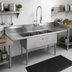 Thumbnail image #2 for John Boos E-Series 3-Compartment Sink with Left and Right Drainboards and Boxed Backsplash, 75 Inch, 18 Gauge Stainless Steel