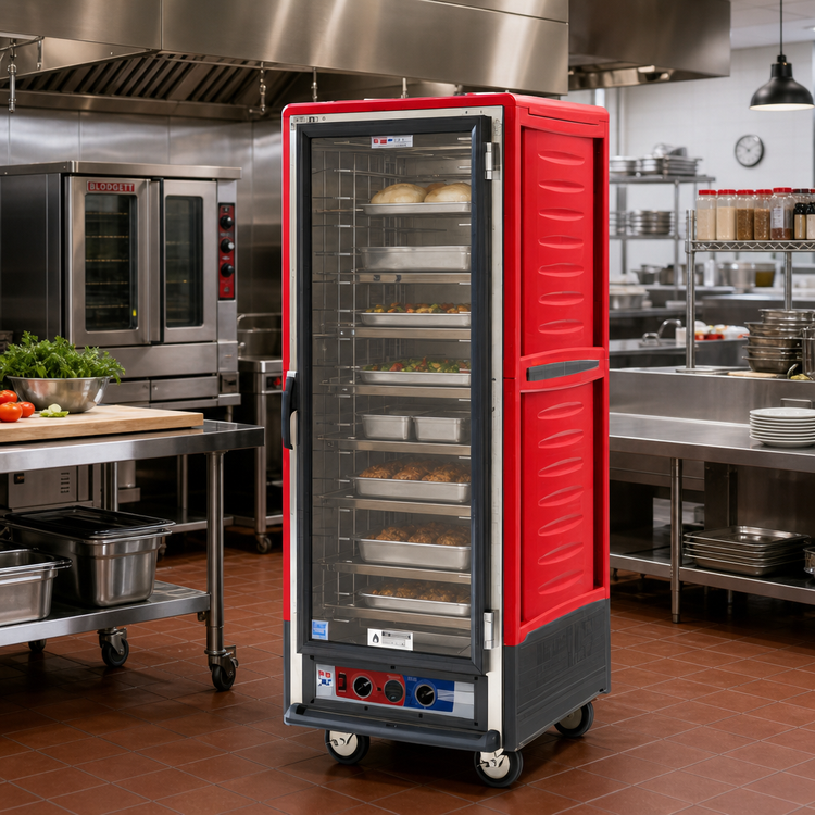 Product image #2 for Metro C5 3 Series Mobile Full Height Heated Holding & Proofing Cabinet with Red Insulation Armour, Clear Door, Fixed Wire Slides, 120V