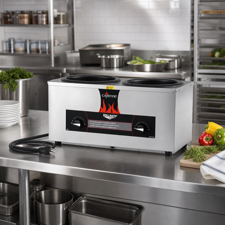 Product image #2 for Vollrath Cayenne Twin Well Countertop Wet Rethermalizer for (2) 4-1/8 Qt Insets, 120V