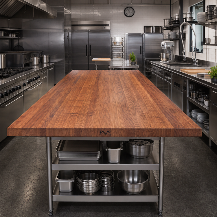 Product image #2 for John Boos Boos Block 132 Inch x 48 Inch x 2-1/4 Inch Thick Edge Grain American Black Walnut Kitchen Countertop