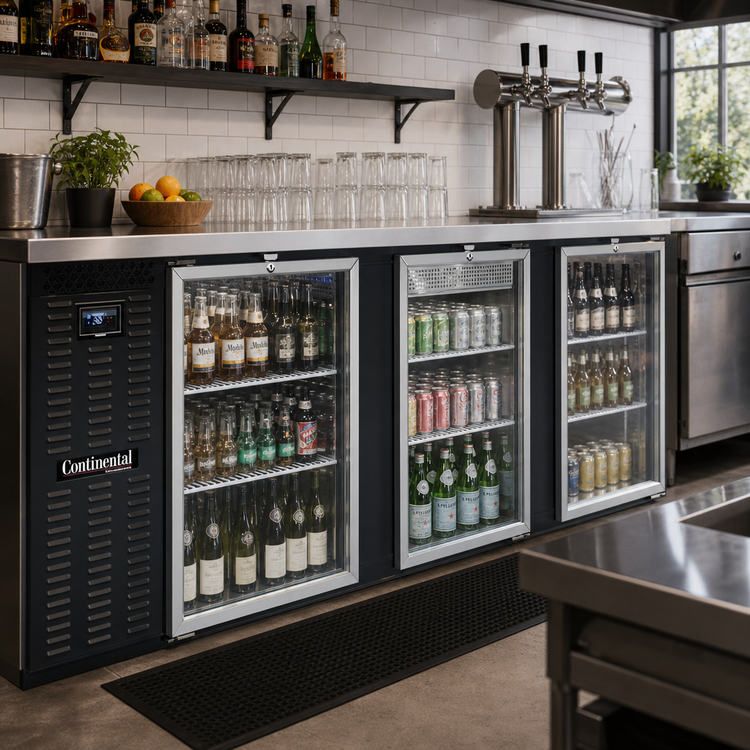 Product image #2 for Continental Refrigerator BB90NGD 90" Black Enamel Triple Glass Door Back Bar Cooler