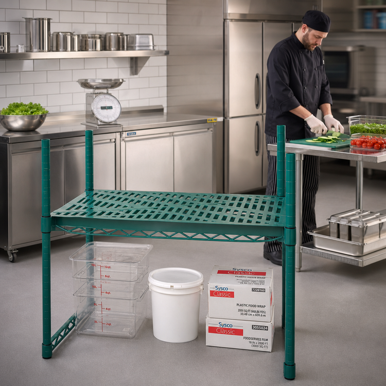 Product image #2 for QuadPlus 42 Inch x 24 Inch Louvered Green Polymer Shelf Mat with MICROGARD Antimicrobial Protection and Quad-Adjust Frame