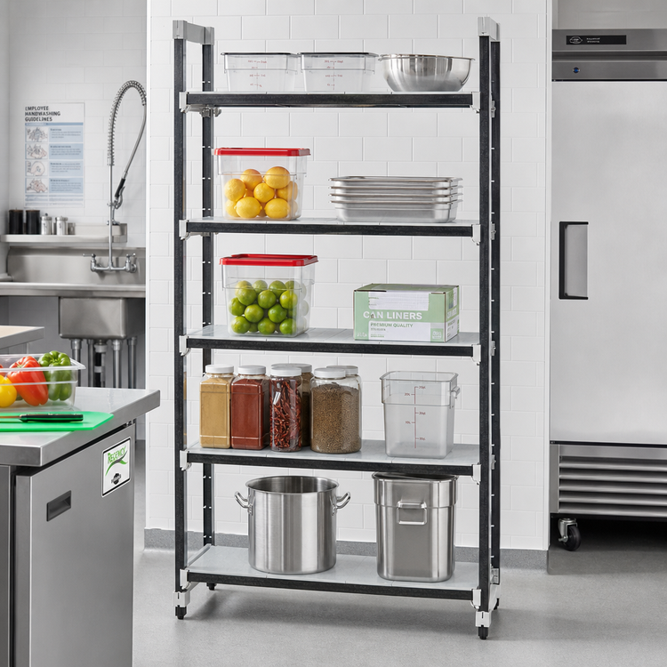 Product image #2 for Cambro Camshelving Elements XTRA High Density Top Rail Stationary Starter Unit, 24 x 42 x 81 Inch, 5-Tier, Speckled Gray