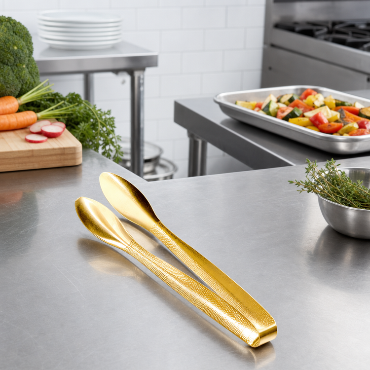 Product image #2 for American Metalcraft 11-3/4-Inch Hammered Serving Tongs, 18/0 Stainless Steel, Vintage Gold Finish