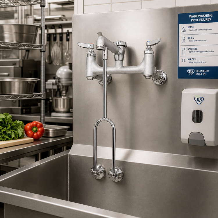 Product image #2 for T&S Brass B-0655-BSTR 8-Inch Wall Mount Service Sink Faucet with Vacuum Breaker, Built-In Stops, Rough Chrome Finish