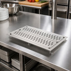 Thumbnail image #2 for John Boos UBDP-1830-X 30 x 18 Inch Drop-In Stainless Steel Drip Pan with Removable Perforated Insert and 1/4 MPT Drain