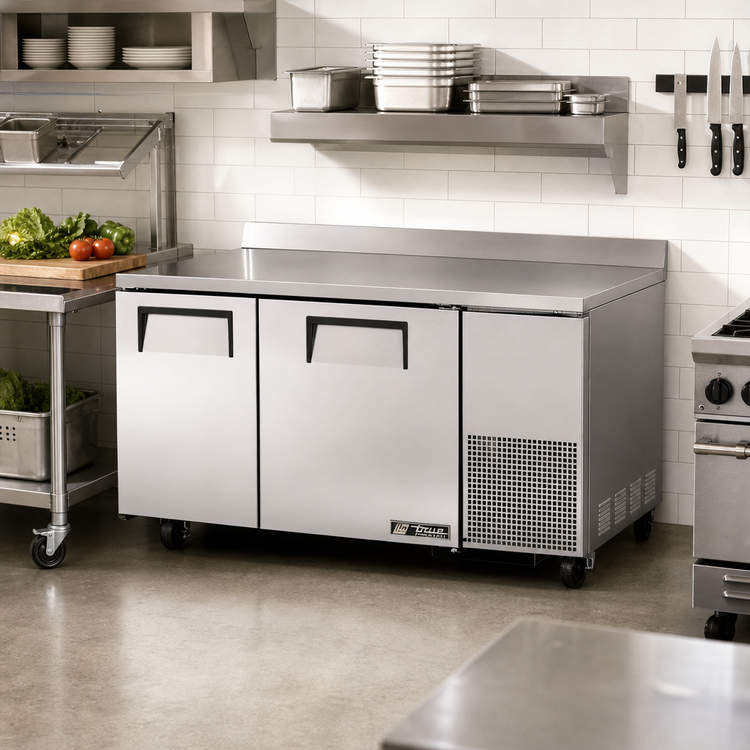 Product image #2 for True Manufacturing 60 1/4-Inch Wide Deep Worktop Two-Section Freezer with Stainless Steel Doors and Rear Splash