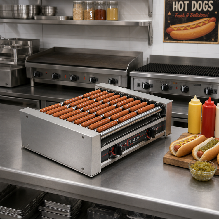Product image #2 for Roll-A-Grill Wide Roller Hot Dog Grill with 10 GripsIt Coated Rollers, 45 Hot Dog Capacity, 220V