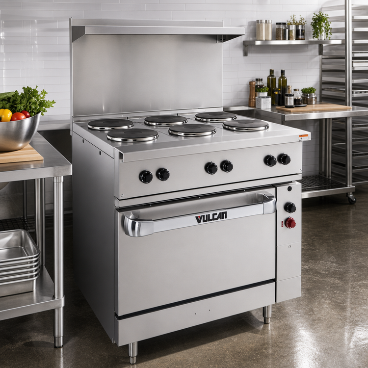 Product image #3 for Vulcan 36-Inch Electric Restaurant Range with 4 French Plates, 12-Inch Hot Top, and Oversized Oven