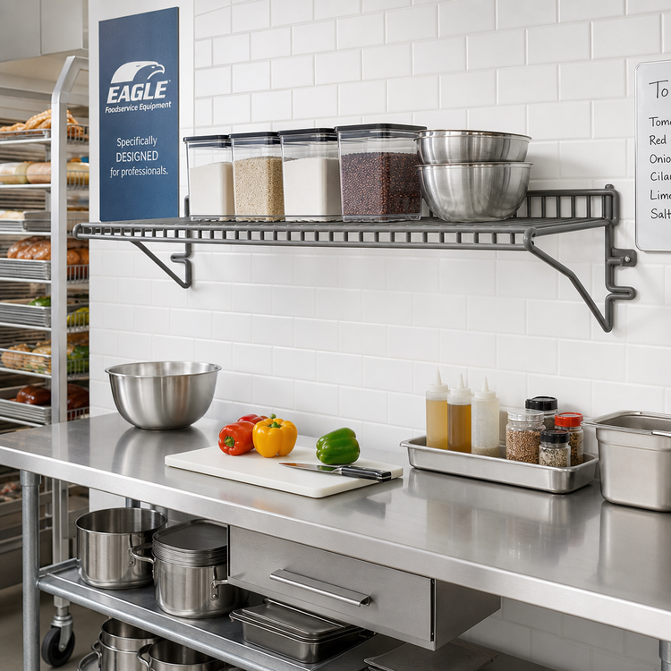 Product image #2 for Eagle Snap-n-Slide Wall-Mounted Wire Shelf, 60W x 12D, 175 lb Capacity, Pewter Gray Epoxy Finish