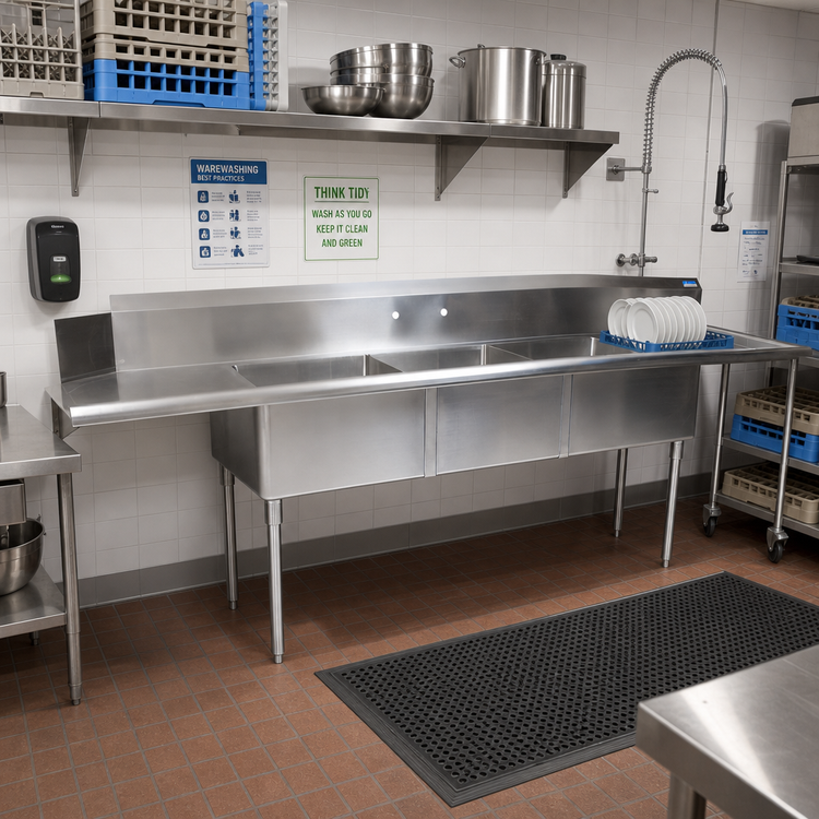 Product image #2 for BK Resources Right-to-Left 3-Compartment Soiled Dish Table and Sink, 100 x 30-1/2 x 44 Inches, 304 Stainless Steel