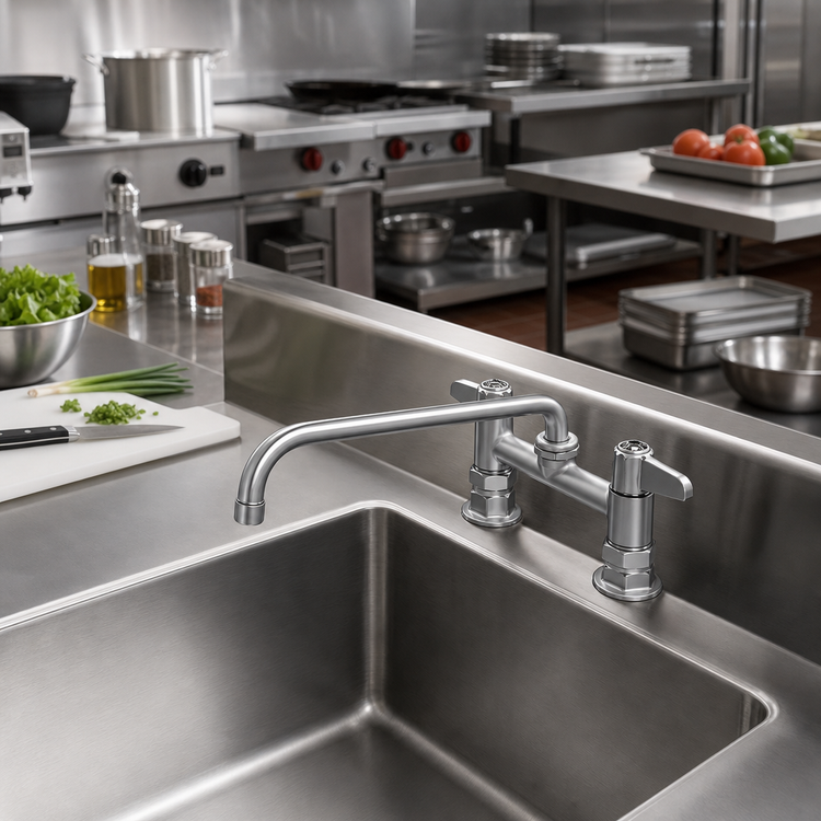 Product image #2 for equip 6-Inch Center Deck-Mount Manual Faucet with 10-Inch Swing Nozzle