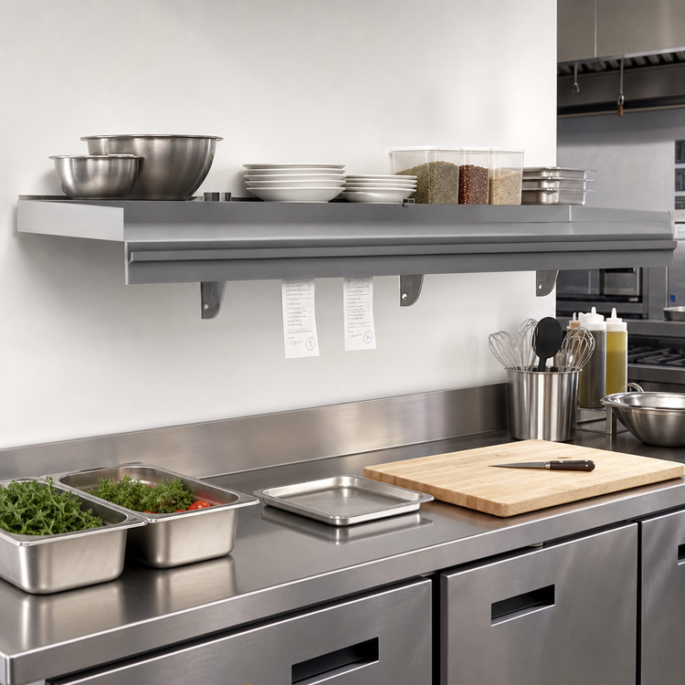 Product image #2 for 60-Inch Wall-Mounted Stainless Steel Shelf with Ticket Rail