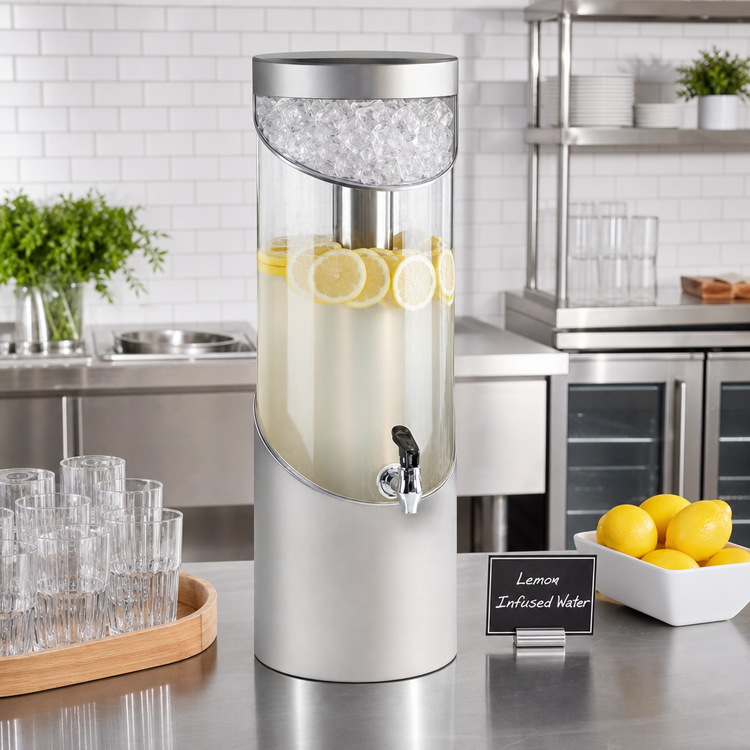 Product image #2 for Cal-Mil Round 3 Gallon Beverage Dispenser with Ice Chamber, Acrylic Tank and Stainless Steel Base