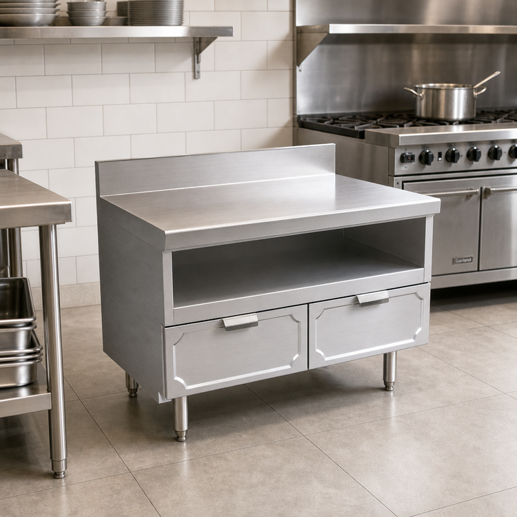 Product image #2 for La Rosa Refrigeration 24 x 32 Inch Dry-Drawer Utility Stand Base with Undershelf and Rear Splash