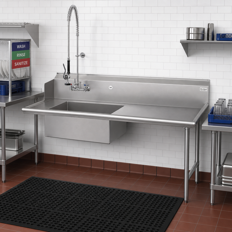 Product image #2 for John Boos Pro-Bowl 84" Straight Soiled Dishtable with 20" x 20" Pre-Rinse Sink Bowl, Right-to-Left Operation