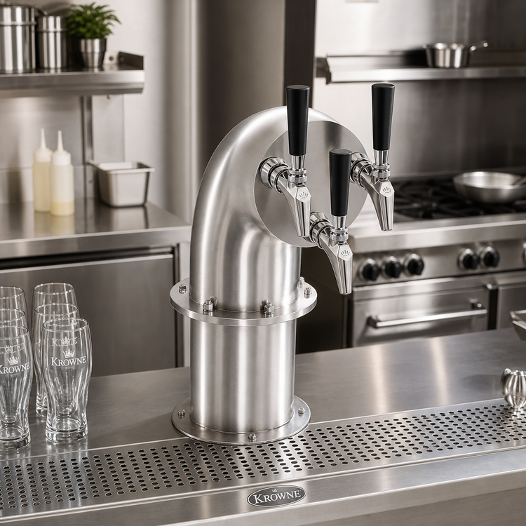 Product image #2 for Krowne Triple Faucet Glycol-Cooled Snakehead Beer Tower with Brushed Stainless Steel Finish