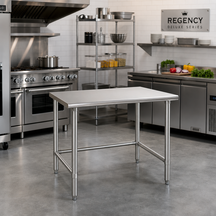 Product image #2 for Deluxe Series 48" W x 36" D Stainless Steel Flat Top Work Table with Tubular Base