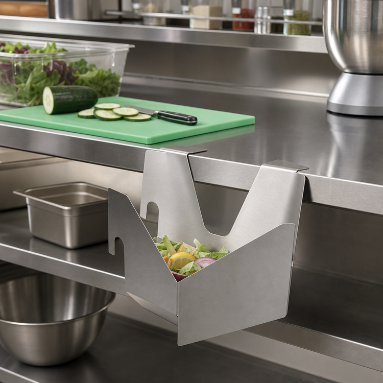 Product image #2 for CHOICE Clip-On Dry Waste Rail with Removable Chute, 12 Inch W x 7 Inch D, Stainless Steel