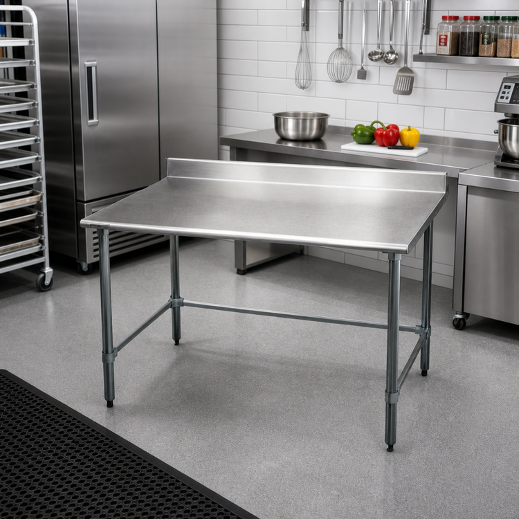 Product image #2 for Eagle Group BlendPort Budget Series 30" x 30" 430 Stainless Steel Work Table with 4-1/2" Backsplash and Galvanized Base