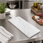 Thumbnail image #3 for American Metalcraft MW32 White Marble Melamine Rectangular Serving Board with Handle, 31-1/2 x 8-3/4 Inches Case of 6