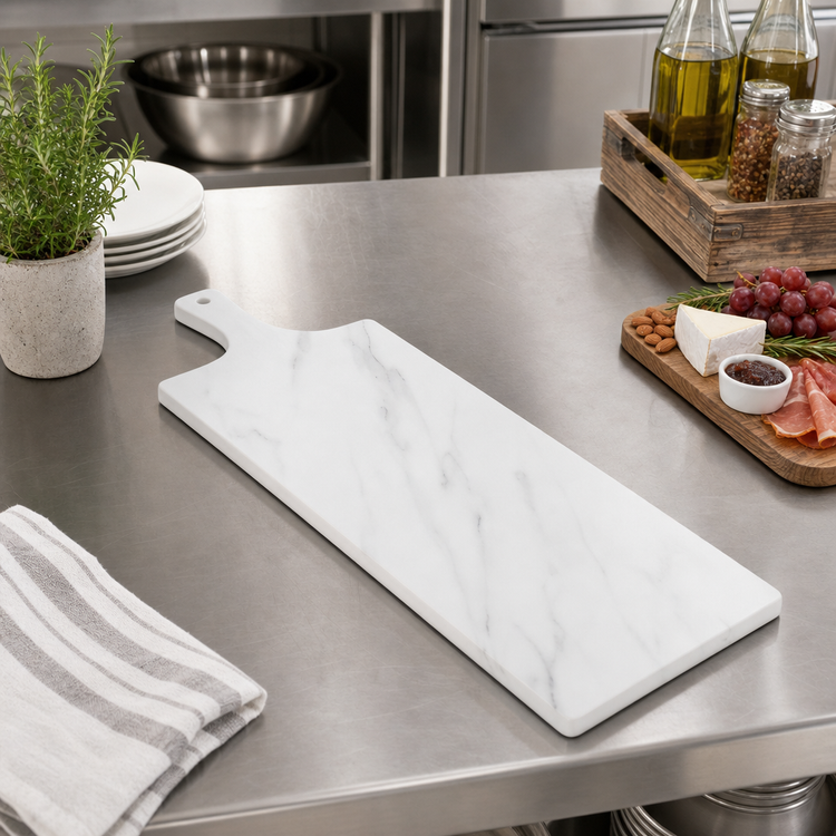 Product image #3 for White Marble Melamine Rectangular Serving Board with Handle, 31-1/2 x 8-3/4 Inches