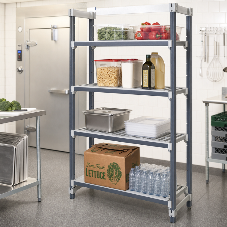 Product image #2 for Cambro Camshelving Elements XTRA 4-Shelf Stationary Starter Unit, 24 x 18 x 84 Inches, Vented and Solid, Speckled Gray