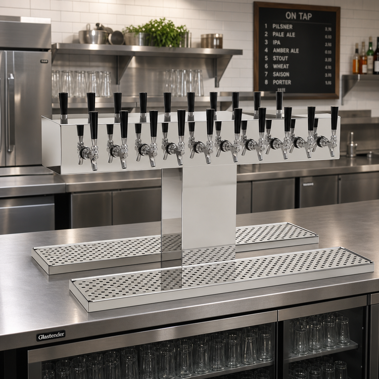 Product image #2 for Glastender DT-20-MFR Double-Sided Single-Column Countertop Draft Dispensing Tower, 20 Faucets, Mirror Finish