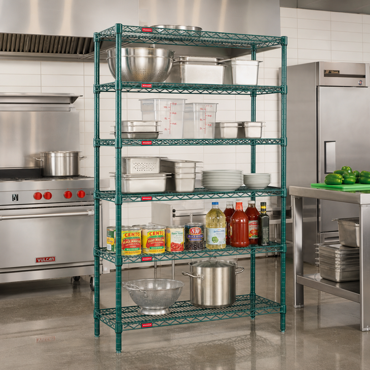Product image #2 for Eagle Valu-Gard 5-Tier Stationary Wire Shelving Starter Unit, 60 x 24 x 74 Inches, Green Epoxy