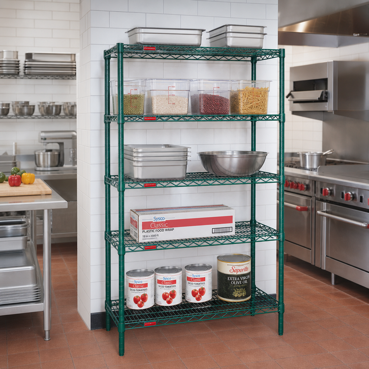 Product image #2 for Eagle Group Valu-Gard Stationary 5-Tier Wire Starter Shelving Unit with QuadTruss Shelves, 24-Inch W x 21-Inch D x 74-Inch H, Green Epoxy