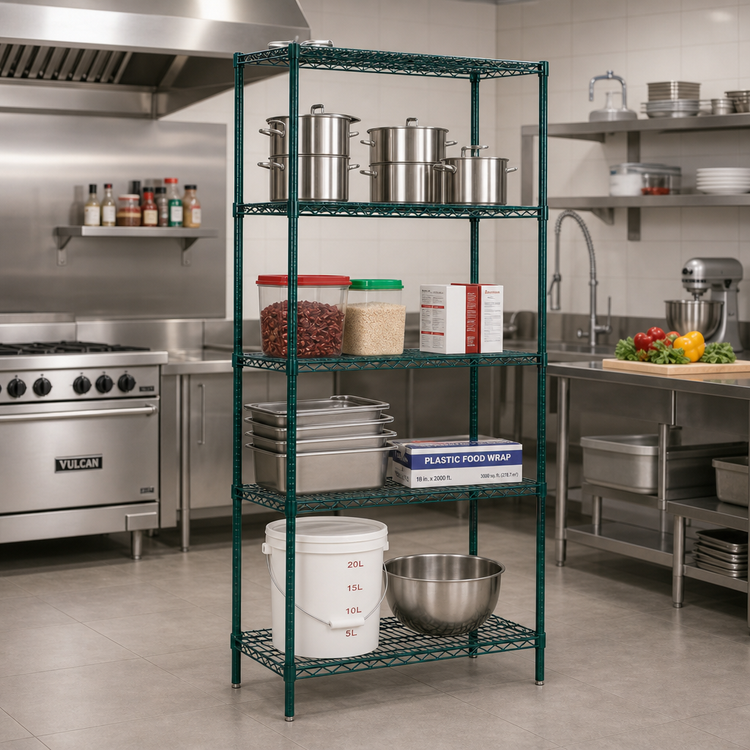 Product image #2 for Winco 4-Tier Epoxy-Coated Wire Shelving Set, 36 x 18 x 72 Inches, Green