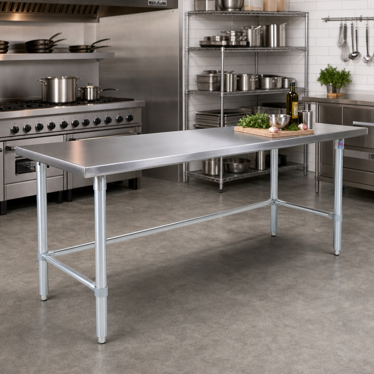 Product image #2 for John Boos Stallion 144-Inch x 24-Inch 16/300 Series Stainless Steel Flat Top Work Table with Safety Edge, Galvanized Base