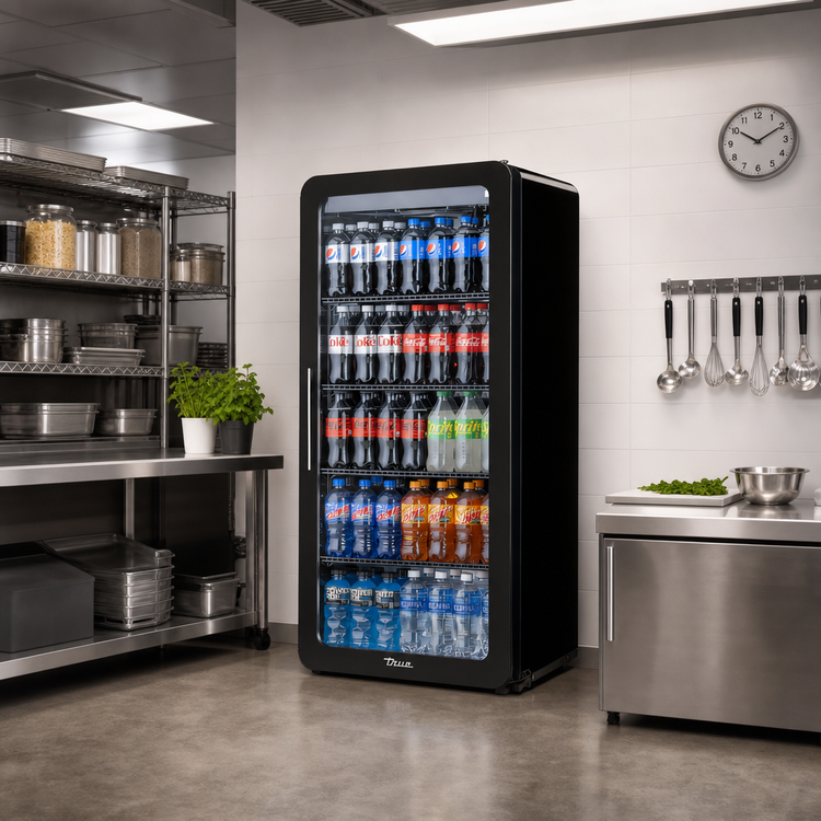 Product image #2 for True Edge Glass Curved 1-Section Refrigerated Merchandiser with Hinged Glass Door
