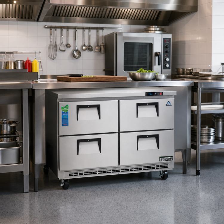 Product image #2 for Everest Refrigeration Two-Section Undercounter/Worktop Refrigerator with 4 Drawers, 14 Cu. Ft., Rear-Mounted Self-Contained R290