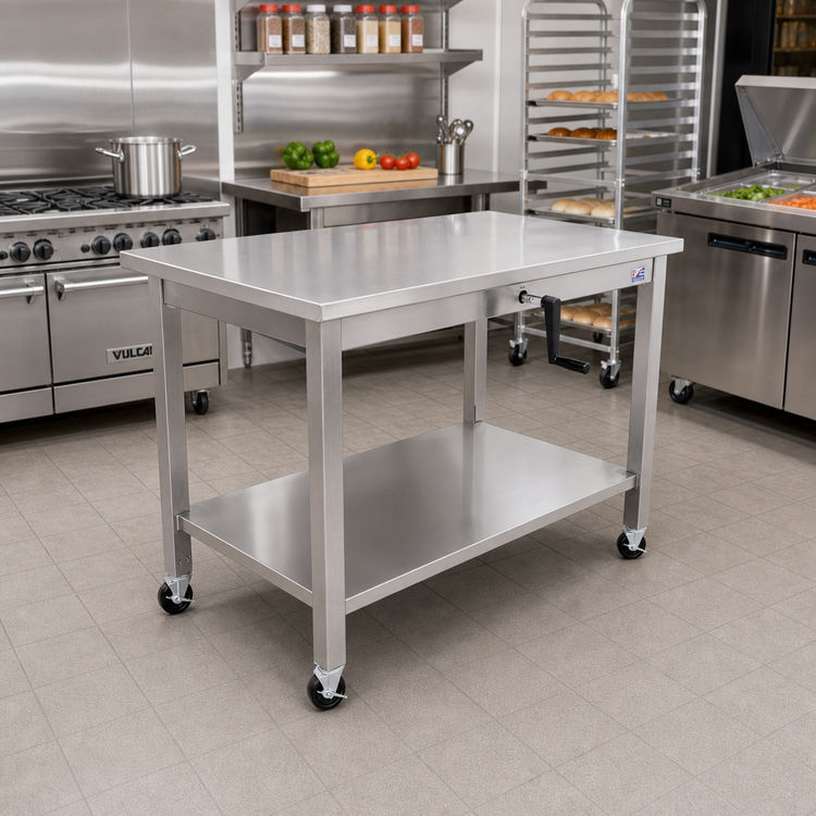 Product image #2 for John Boos LT6-3060SSW-C ADA Adjustable-Height Stainless Steel Work Table with 5-Inch Locking Casters, 60 x 30 Inches