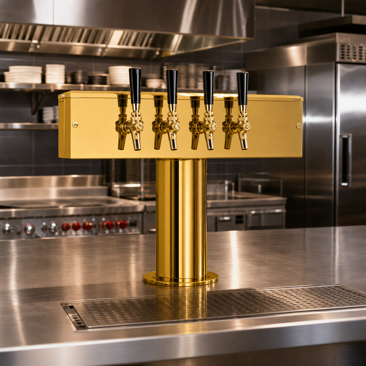 Product image #2 for T Style Countertop 4-Faucet Glycol-Cooled Draft Beer Tower, PVD Brass Finish
