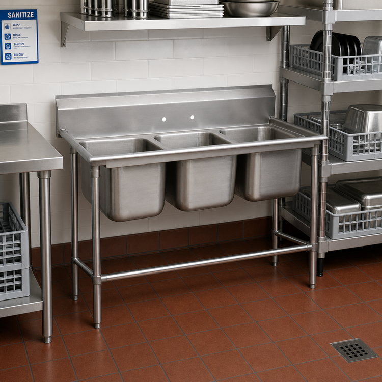 Product image #2 for Advance Tabco Regaline 3-Compartment Stainless Steel Sink with Legs, 20 x 20 x 14 Inch Compartments