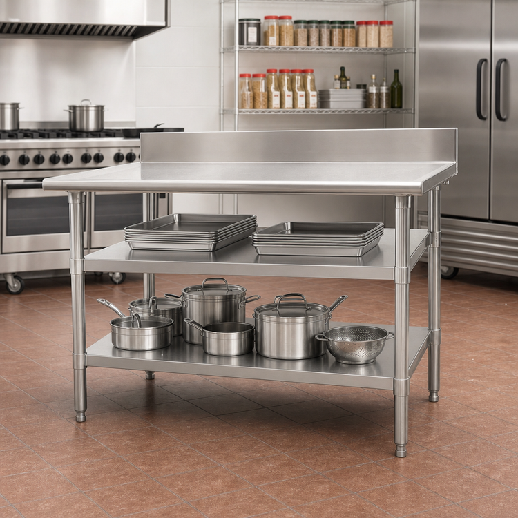 Product image #2 for Eagle Group Adjustable Stainless Steel Work Table Undershelf, 96" W x 30" D, for Uni-Lok Hat Channel Frame Tables