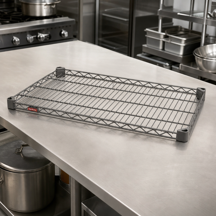 Product image #2 for Valu-Master Quad-Adjust Reverse Mat Wire Shelf, 48 x 24 Inches, Pewter Gray Epoxy Finish