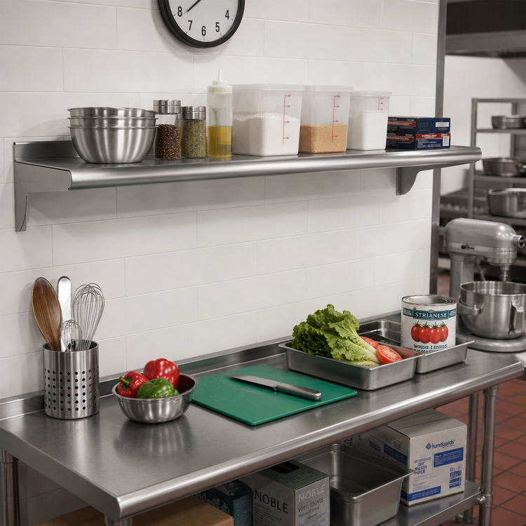 Product image #2 for Eagle Group 120-Inch Wall-Mounted Stainless Steel Shelf, 12-Inch Deep, 16 Gauge Type 430