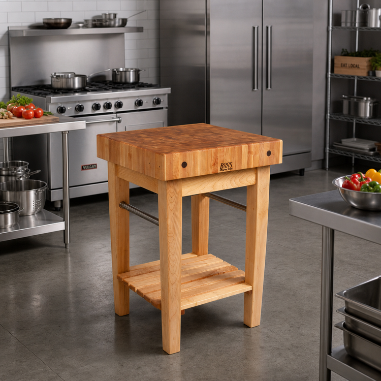 Product image #3 for John Boos Pro Prep 24 Inch x 24 Inch End Grain Maple Butcher Block Work Table with Slatted Shelf