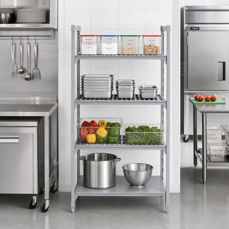 Product image #3 for Cambro Camshelving Premium 4-Tier Stationary Starter Unit, 21-Inch Deep x 24-Inch Wide x 64-Inch High, Vented and Solid Shelves