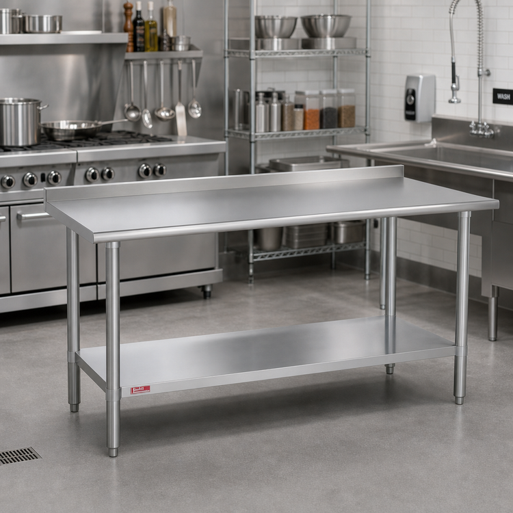 Product image #2 for Duke 60" x 36" 16-Gauge 400 Series Stainless Steel Work Table with 1-1/8" Straight Riser and Undershelf