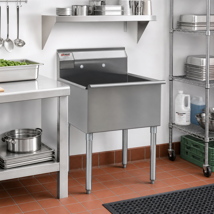 Product image #2 for Eagle Group One-Compartment Utility Sink with Legs, 37-3/8 x 28 Inches, 16-Gauge 430 Stainless Steel
