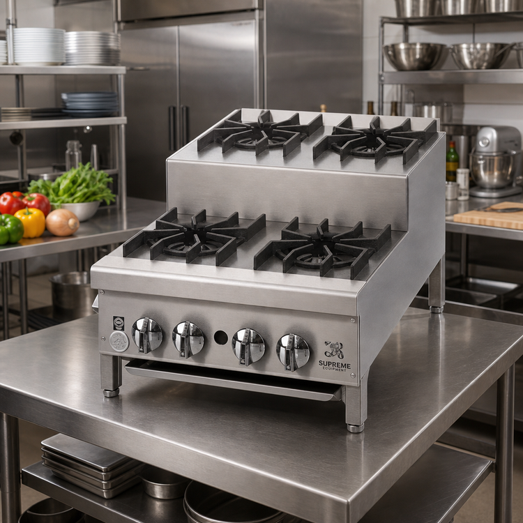 Product image #2 for Supreme 24-Inch Gas Countertop Step-Up Hotplate with 3 Open Burners and 3 Step-Up Open Burners