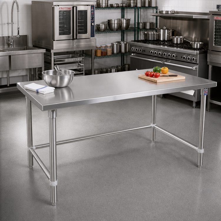 Product image #2 for John Boos 120" x 48" Flat Top 14-Gauge Stainless Steel Work Table with Stallion Safety Edge