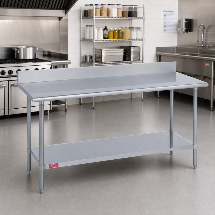 Product image #2 for Duke 108-Inch Stainless Steel Work Table with 5-Inch Riser and Undershelf