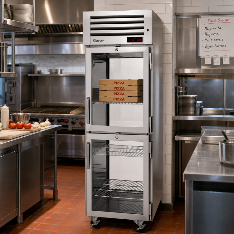 Product image #3 for Turbo Air PRO Series Pass-Thru Heated Pizza Holding Cabinet, One-Section, 28 Cu. Ft., Half Glass Doors