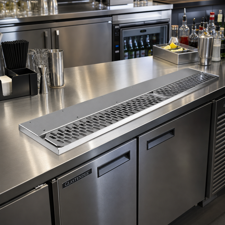 Product image #2 for Glastender 24-Inch Underbar Drink Rail with Right-Side Drain, Stainless Steel